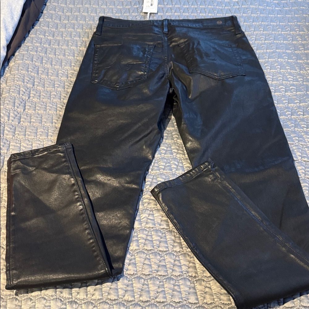 AG Women's Farrah Ankle High-Rise Skinny Leatherette Super Black Jeans Sz 26 - Picture 7 of 12